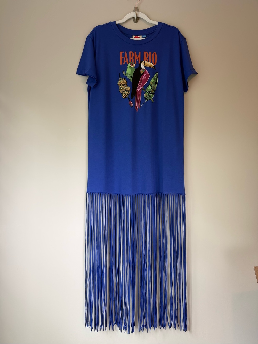 NWT FARM Rio for Anthropologie Toucan Fringe T-Shirt Dress M